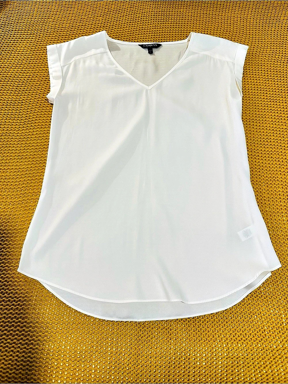 Express White V-Neck Cap Sleeve Satin Blouse